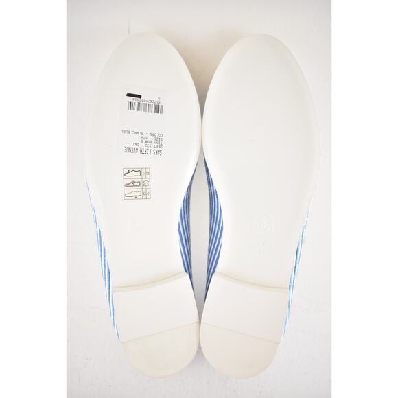 Chanel 24S Blue White Pinstripe Stripe CC Logo Bow Ballet Ballerina Flat 37.5